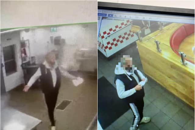 The suspect was caught on camera in the Five Guys restaurant in Edinburgh's Frederick Street. Pic: Edinburgh Crime and Breaking Incidents