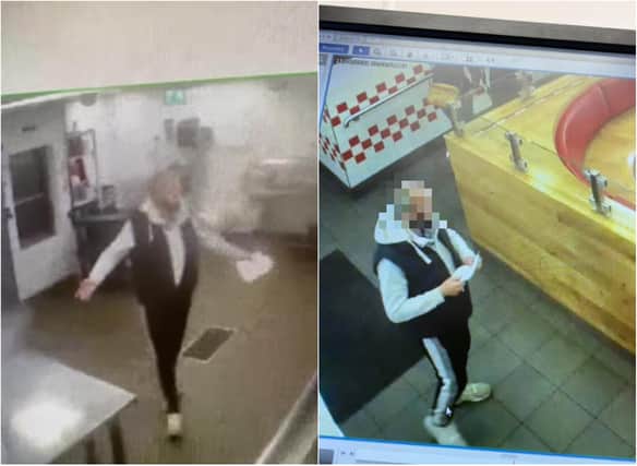 The suspect was caught on camera in the Five Guys restaurant in Edinburgh's Frederick Street. Pic: Edinburgh Crime and Breaking Incidents