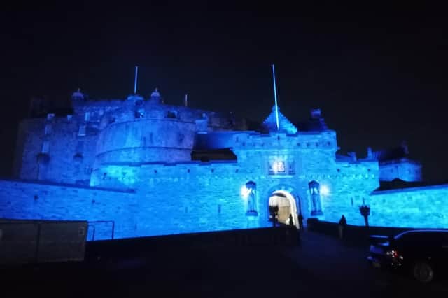 The Castle is lit up blue this evening to celebrate St Andrew's Day. Picture credit: Allan Crow.