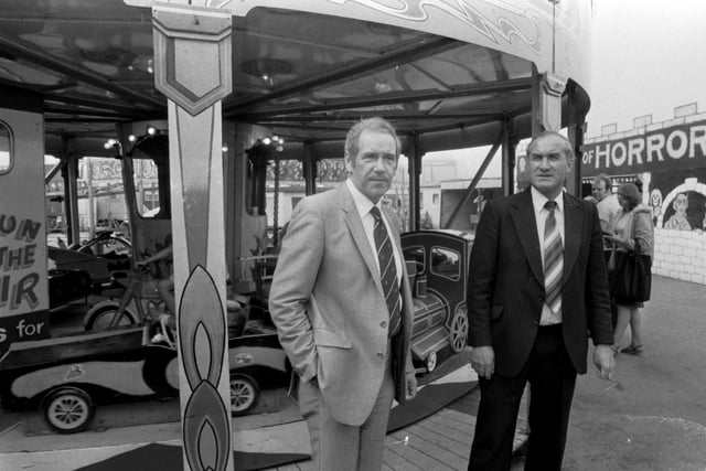 Detective Chief Superintendent Brian Cunningham and Northumbria's Assistant Chief Constable Hector Clark at Portobello's Fun City amusement arcade during the 1983 Caroline Hogg murder enquiry. It wasn't until 1990 that Robert Black was caught and convicted of several child murders.