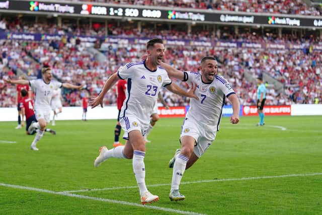 Euro 2024: Scotland's John McGinn and Kenny McLean wheel away to celebrate the latter's winner in Norway on Saturday. (Picture: Zac Goodwin/PA Wire.)
