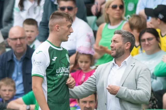 Lee Johnson issues instructions to under-19 midfielder Robbie Hamilton during the pre-season friendly between Hibs and Norwich City