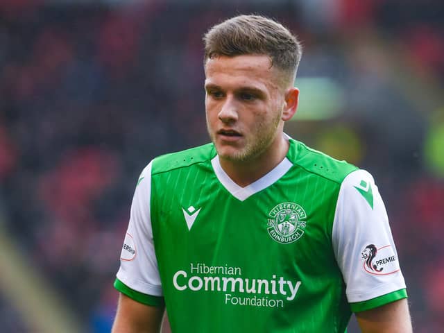 Hibernian’s Jamie Gullan during the Ladbrokes Premiership match against Aberdeen at Pittodrie Stadium on March 07, 2020. (Photo by Craig Foy / SNS Group)
