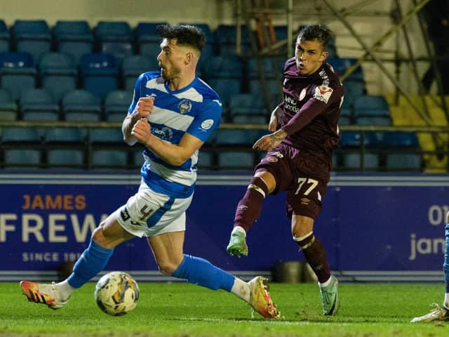 Hearts' Kenneth Vargas fires home the late winner against Morton in the Scottish Cup.