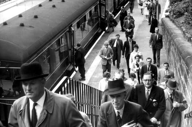 Commuters leaving the platform at Morningside Station in 1961. The South Sub was closed to passengers a year later