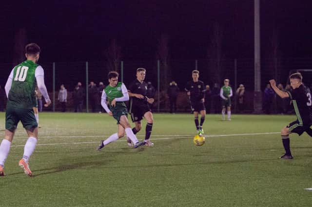 Freddie Wylie scores the only goal of the game as Hibs U18s defeated their Celtic counterparts at HTC