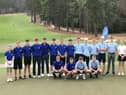The 20  East Lothian Junior League players involved in the trip to North Carolina pictured by the 18th green at the Mid Pines course at Pinehurst. Picture: East Lothian Junior League