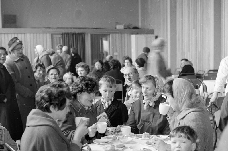 Locals of all ages can be seen here enjoying Kaimes Club coffee morning, in Burdiehouse Town Hall, in 1963.