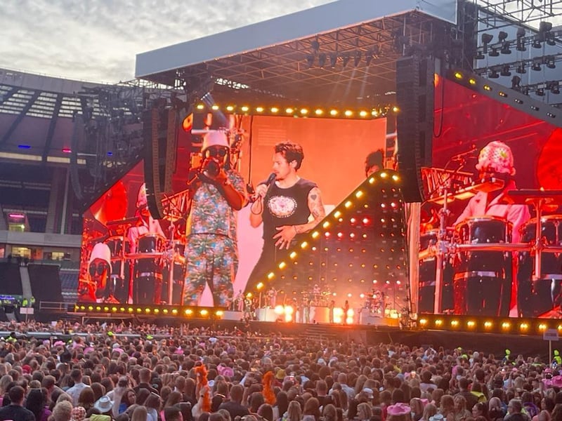 Harry Styles singing one of his hits at BT Murrayfield Stadium on Friday night, at the first of two gigs he will play in Edinburgh, with the second taking part on Saturday night.