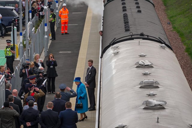 Large crowds gathered at Newtongrange as the Queen opened the Borders Railway.