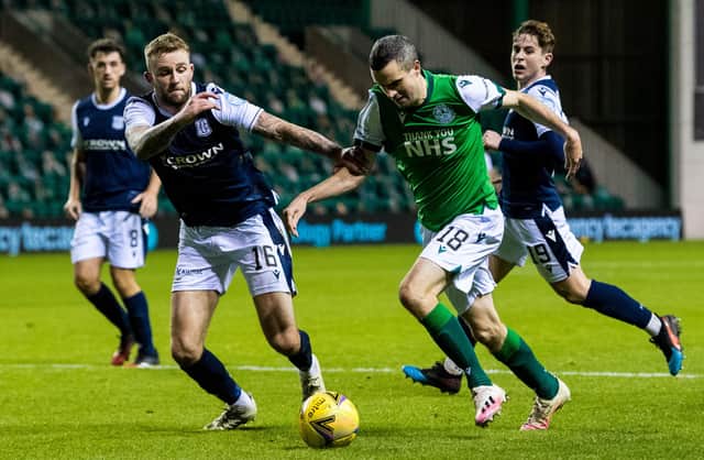 Jamie Murphy in action against Dundee in Hibs' 4-1 victory on Sunday. Picture: SNS