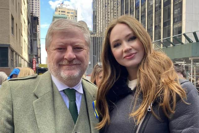 Angus Robertson with New York's Tartan Day parade Grand Marshal Karen Gillan