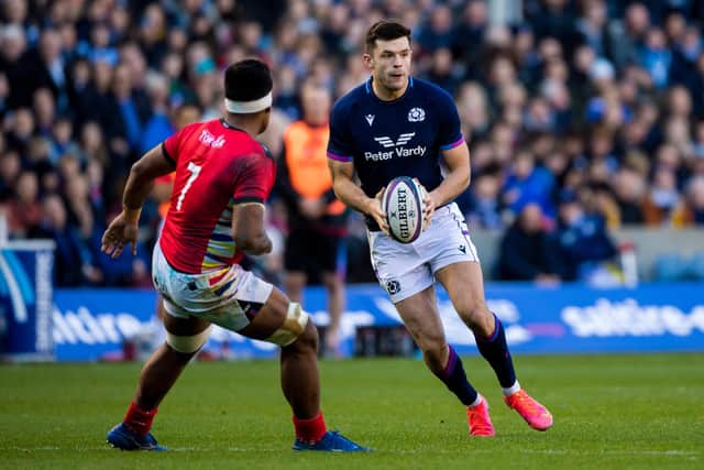 Blair Kinghorn played at stand-off for Scotland against Tonga during the Autumn Nations Series. (Photo by Ross Parker / SNS Group)