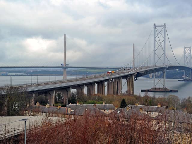 The Forth Road Bridge has been closed to double-decker buses due to high winds. Pic: Michael Gillen