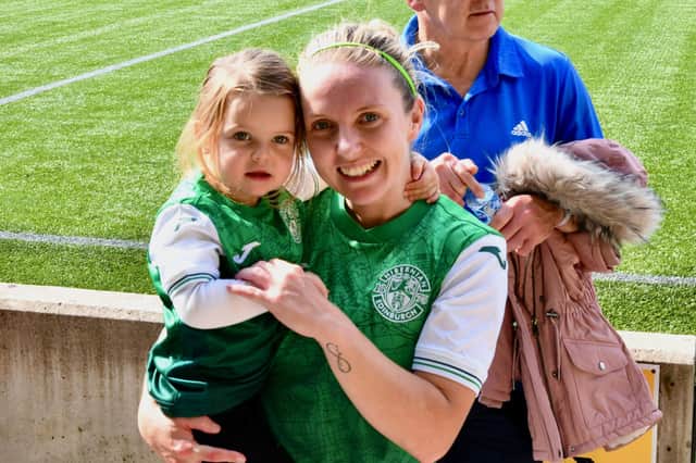 Rachel Boyle with daughter Amelia after a Hibs Women game