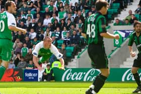 Scott Brown scores for Hibs against Celtic in May 2007 having already signed for the Parkhead club. He was cheered by both sets of fans