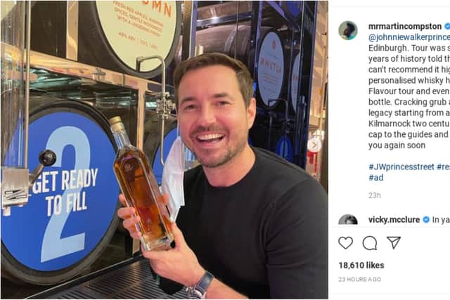 Line of Duty actor Martin Compston shared a picture of his night out at the new Johnnie Walker Experience in Edinburgh’s Princes Street. Photo: Martin Compston/Instagram