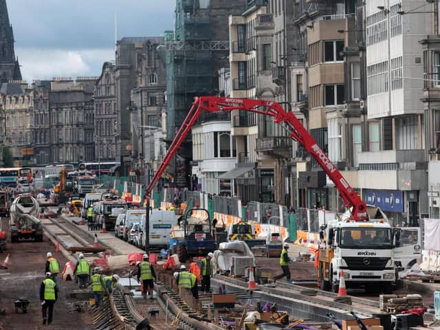 A general view of work in September 2009 on Edinburgh's tram project, in Princes Street. Edinburgh's main shopping street was out of action for years due to the works, with the original tram lines replaced as they buckled due to the weather, adding more construction time to the project.
