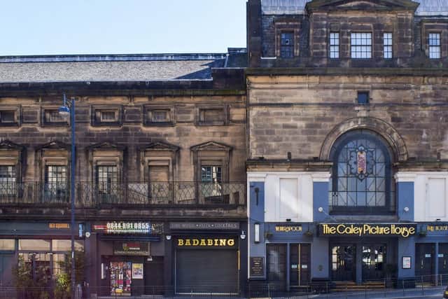 The proposed balcony alterations, on the first floor to the left of the entrance at the Caley Picture House on Lothian Road.