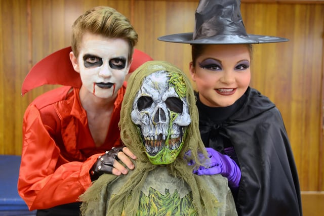 Members of the Kathleen Davis Stage School were taking part in a Halloween Show at the Empire Theatre. Pictured l-r are  Ainsley Fannon, Joshua Campbell and  Ellie Strong 8 years ago.