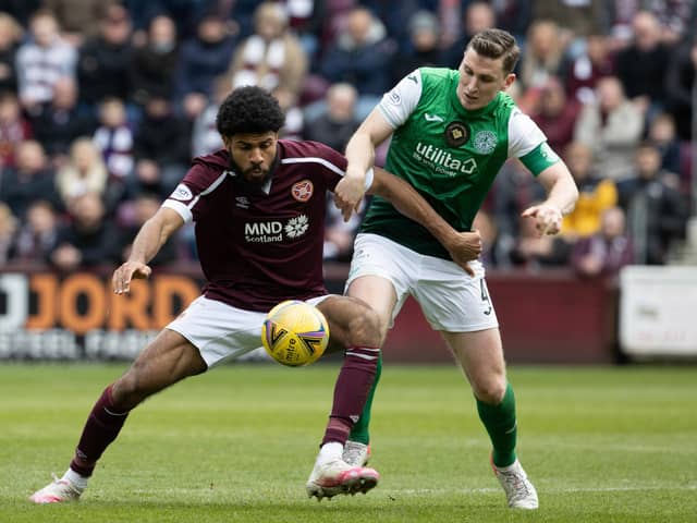 Ellis Simms, in action against Hibs during a loan spell at Hearts, could be about to move to Coventry City for £8million . (Photo by Alan Harvey / SNS Group)