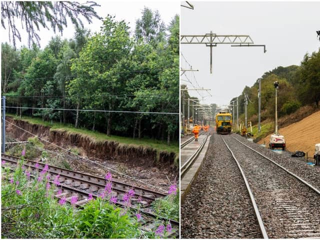 Engineers have been working around-the-clock to repair the line which was partially washed away near Polmont when the Union Canal burst its banks on Wednesday, August 12.