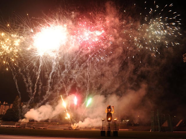 A Guy Fawkes effigy glows as the Meadowbank Fireworks Display wows the crowds in Edinburgh, 2012.