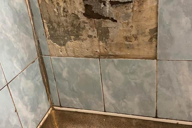 Tiles coming off the walls due to damp problems according to the tenant at a property in Ravenswood Avenue picture: supplied