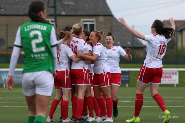 Spartans players celebrate Kat Smart's opener in a 2-0 victory over Hibs. Picture by John Douglas