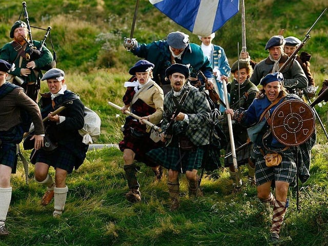 Jacobite enthusiasts in full highland costume take part in a commemoration on the anniversary of the 1745 Battle of Prestonpans outside Holyrood, on 21 September 2007.