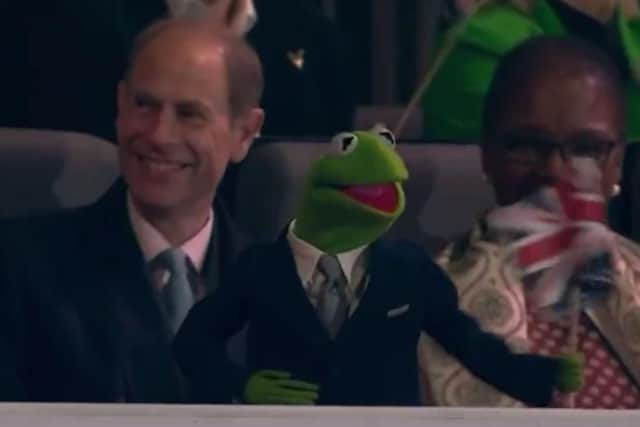 Kermit the Frog was sitting next to the Duke of Edinburgh at the coronation concert. Picture: BBC