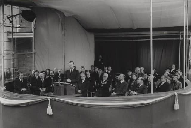 HRH Prince Philip Duke of Edinburgh visit to mark the official opening ceremony of business premises in Edinburgh 1954 (© Copyright Leonardo UK Ltd. )