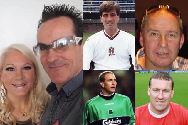 Craig and Debbie Stephens (left) are due to appear in new TV sitcom 'All Together Tavern' along with (clockwise) former footballer Rob Wilson, Grange Hill actor Mark Baxter, and former footballers Mark Crossley and Chris Kirkland.