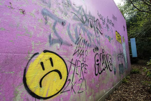 The Mimi Store at Jupiter Artland has been deliberately scarred with graffiti. Picture: Lisa Ferguson