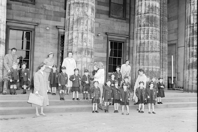 Five year olds arrive for their first day at school at George Watson's in 1959.