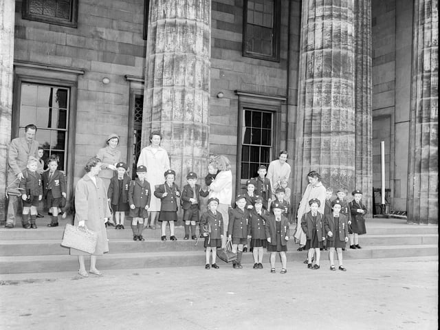 Five year olds arrive for their first day at school at George Watson's in 1959.
