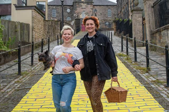 Theatremakers Cora Bissett and Bex Anson step onto the yellow brick road to launch Oz! A Yellow Brick Road Adventure in Paisley. Picture: James Chapelard