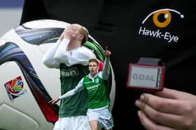 Leigh Griffiths, left, and Oli Shaw both had goals ruled out for Hibs against Hearts that would likely have been given by goal-line technology
