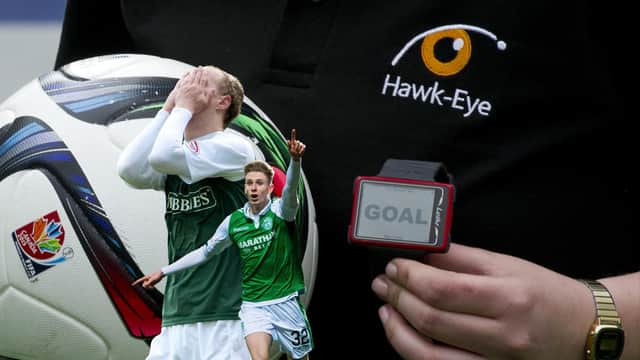 Leigh Griffiths, left, and Oli Shaw both had goals ruled out for Hibs against Hearts that would likely have been given by goal-line technology