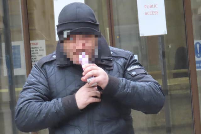 Mark Harkness, whose face has been pixelated for legal reasons, outside court in Edinburgh