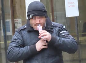 Mark Harkness, whose face has been pixelated for legal reasons, outside court in Edinburgh