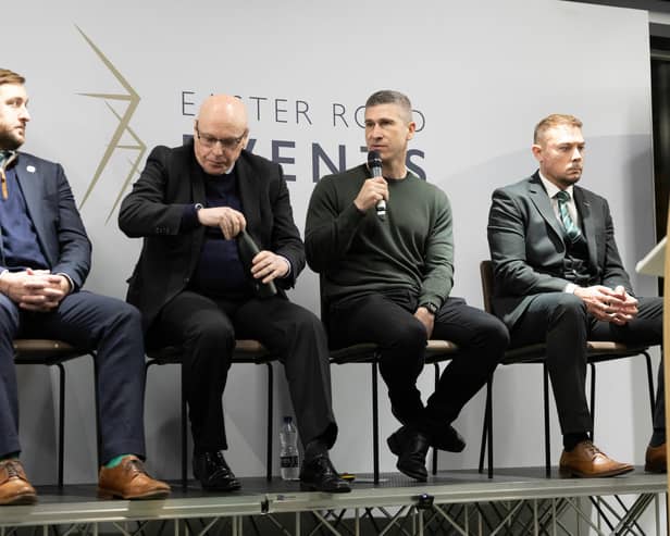 Director Ian Gordon, Director of Football Brian McDermott , Manager Nick Montgomery and  Chief Operating Officer Ben Kensell during the Hibs AGM earlier this year.