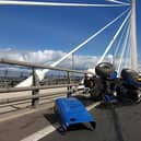 A tractor fell off a lorry on the Queensferry Crossing. Photo: Police Scotland