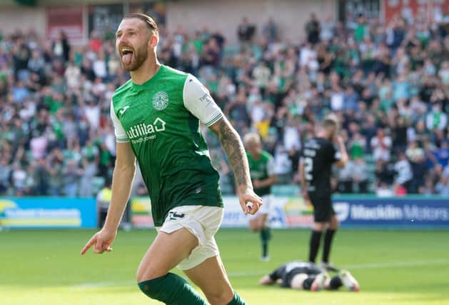 Martin Boyle celebrates after scoring his fourth goal in four games against Livingston. Picture: SNS