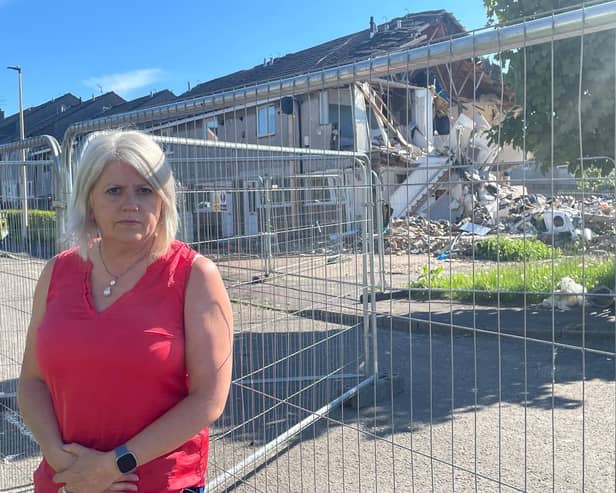 Lothian Conservative MSP Sue Webber at the site of the Baberton Mains Avenue gas explosion