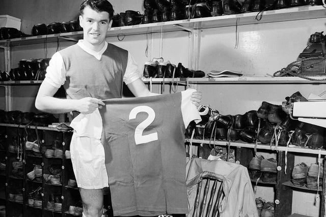 Hibs footballer John Fraser is pictured with his number two jersey in the home changing room at Easter Road in April 1960.