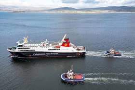 The Glen Sannox ferry departs Ferguson Marine shipyard on its maiden voyage ahead of see trials on February 13,  in Port Glasgow