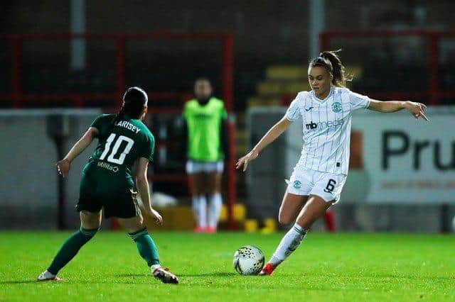 Hibs defender Leah Eddie is hoping the SWPL can see more games played at Scotland's biggest venues. Photo credit: Craig Doyle/Hibernian Women.