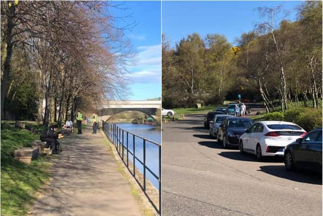Police carried out spot checks by the Water of Leith, and pictures showed dozens of cars parked up by Arthur's Seat.