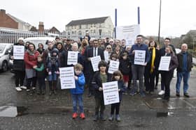 Residents, joined by MSPs and councillors, stage a protest against the first proposal of student flats at Eyre Place.  Picture: Greg Macvean